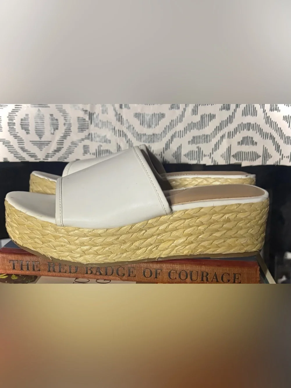 Time and Tru White Slide Espadrille Platform Sandals